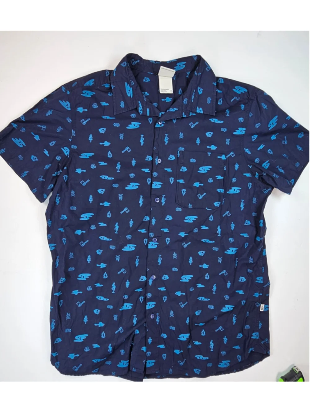 The North Face Button Up Shirt Mens XL Blue Botanical Print Short Sleeve Cotton